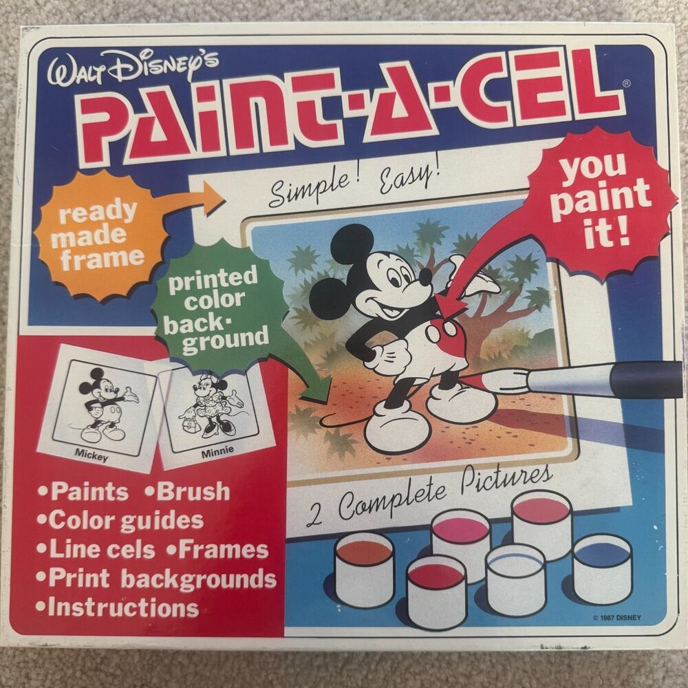 Walt Disney's Paint-A-Cel Cell 1987 CIB Vintage Mickey Minnie Mouse NEW SEALED